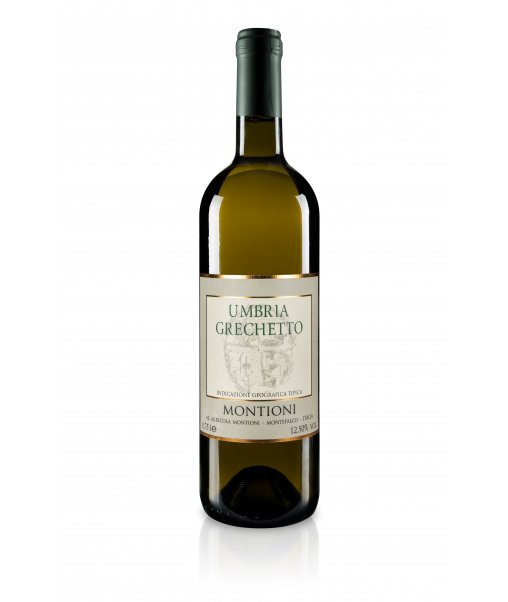 Bottiglia di vino bianco Umbria Grechetto Montioni